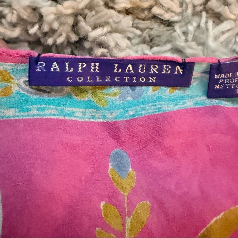 Vintage Purple Label 100% Silk Floral Detail Scarf 20”x20”